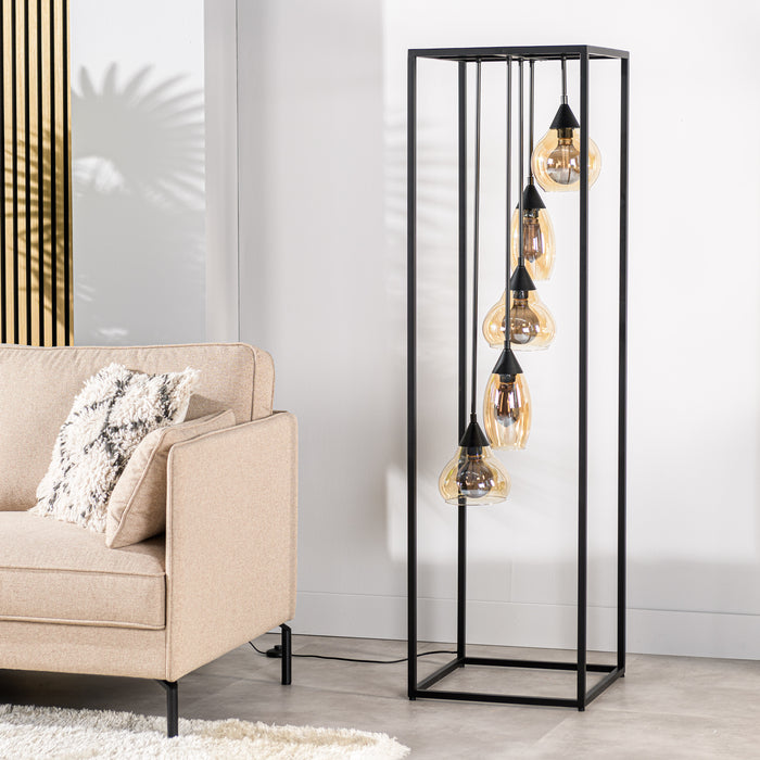 BASE Vloerlamp Sherice 5-lamps, Glas - Amber