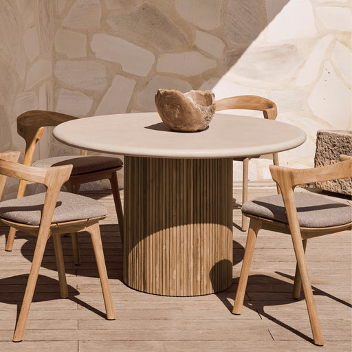 Ethnicraft Ronde Eettafel Roller Max Beton en teakhout, 125cm - Grijs - ThatLyfeStyle