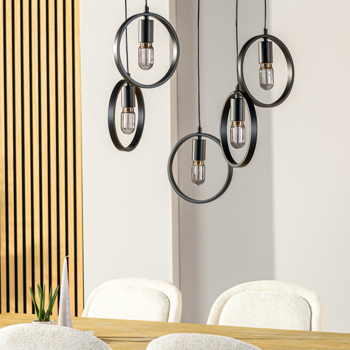 BASE Hanglamp Jadine 5-lamps - Zwart