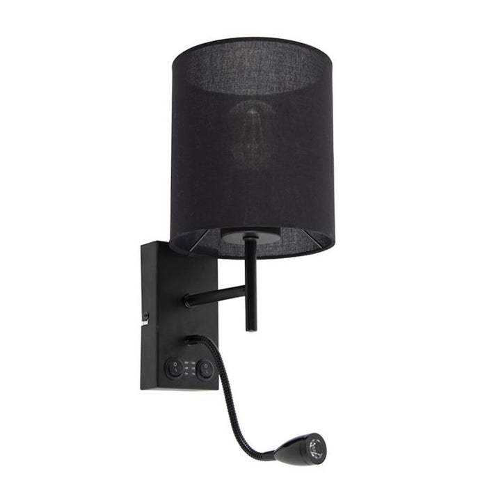 Moderne wandlamp zwart katoenen kap - Stacca