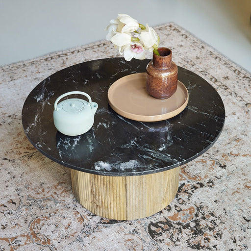 Brix Salontafel Nova Mangohout en marmer - Zwart - Rond - ThatLyfeStyle