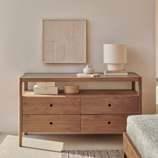 Ethnicraft Ladekast Spindle Teakhout en glas, Met 3 laden - Naturel - ThatLyfeStyle