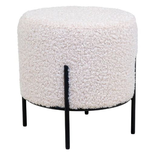 Nest of Nora Poef rond teddy Ø35,5x37 cm - Met zwarte metalen poten - Wit