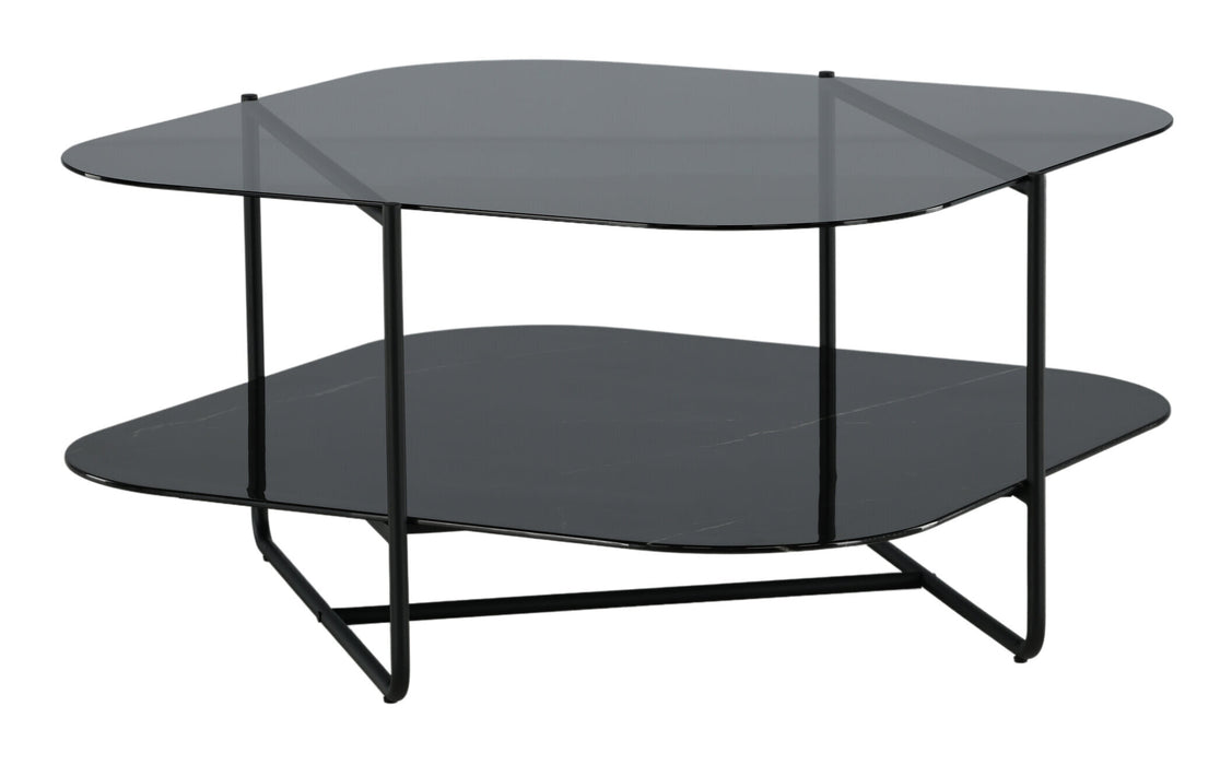 Nohr Salontafel Nadir Marmerlook en glas, 85 x 85cm - Zwart - Vierkant