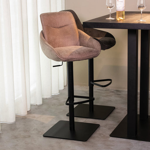 LABEL51 Draaibare Barkruk Beauty Micro Suede - Taupe (zithoogte 56-82cm) - ThatLyfeStyle