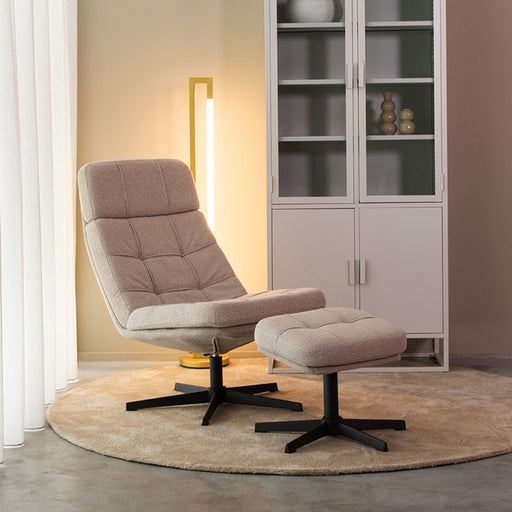 LABEL51 Fauteuil Alvar Met hocker, Bouclé - Naturel