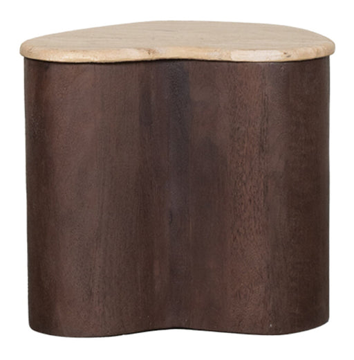 LABEL51 Organische Bijzettafel Davi Travertin en hout, 40 x 30cm - Espresso