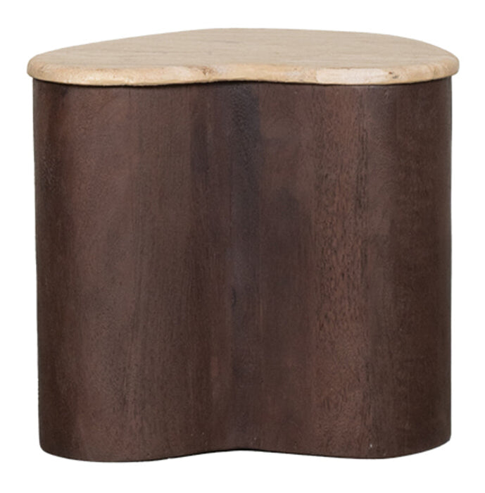 LABEL51 Organische Bijzettafel Davi Travertin en hout, 40 x 30cm - Espresso
