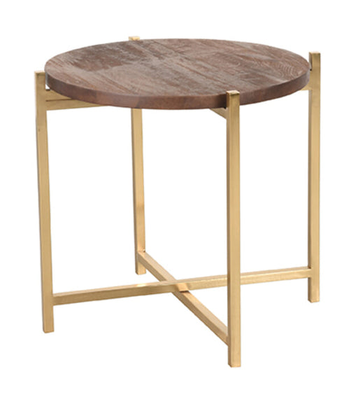 LABEL51 Ronde Bijzettafel Dox Mangohout en goud metaal, 40cm - Espresso