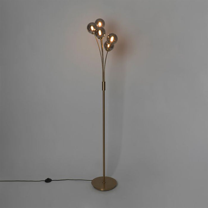 Moderne vloerlamp goud 5-lichts smoke glas - Athens