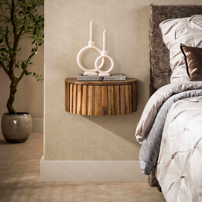 LifestyleFurn Zwevend Nachtkastje Ivorie Mangohout, Met 1 lade - Bruin