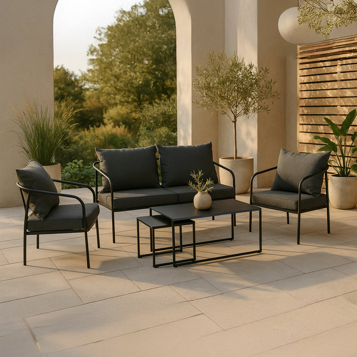 Nohr Loungeset Rebeccah Met bank, 2 loungestoelen en 2 tafels - Zwart - ThatLyfeStyle