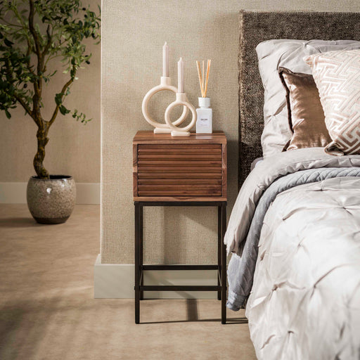 LifestyleFurn Nachtkastje Delilah Acaciahout, Met 1 lade - Bruin