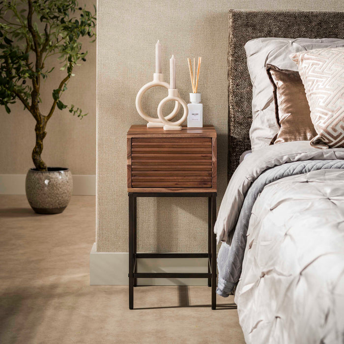 LifestyleFurn Nachtkastje Delilah Acaciahout, Met 1 lade - Bruin