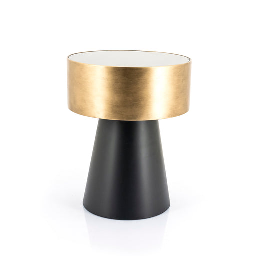 By-Boo Bijzettafel Bunga 40cm zwart/goud met glazen blad - Rond