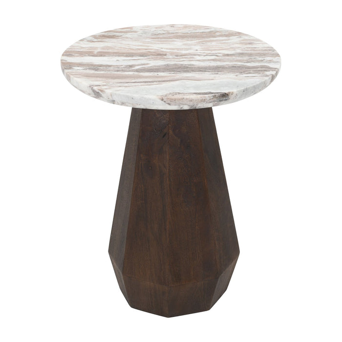 Richmond Ronde Bijzettafel Oberoy Marmer en mangohout, 45cm - Bruin