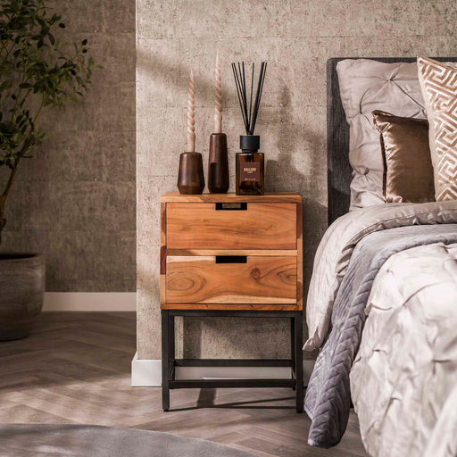LifestyleFurn Nachtkastje Jayesh, Massief Acacia - Massief acacia naturel