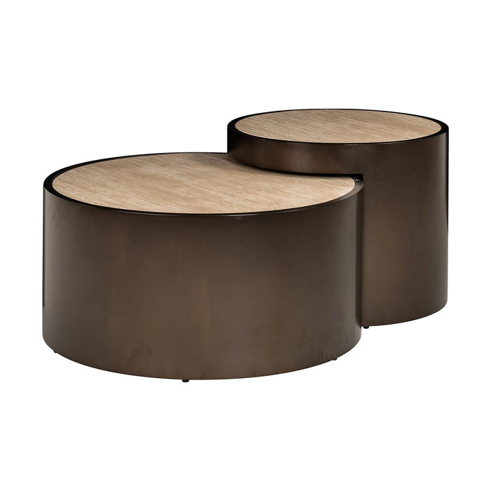 Richmond Salontafel Ronson Travertinlook / Brons, Set van 2 stuks - Beige - Rond