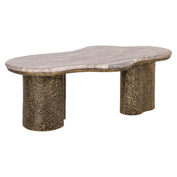 Richmond Organische Salontafel Abandos Marmer en Brass Antique, 131 x 74cm - Goud