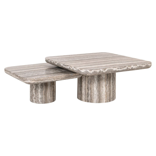Richmond Salontafel Denizly Marmer en travertinlook, Set van 2 stuks - Grijs - Vierkant - ThatLyfeStyle