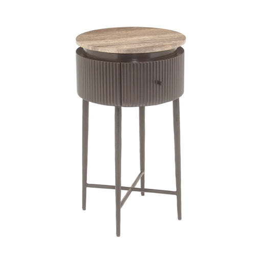 Richmond Ronde Bijzettafel Russo Travertin en brass, 40cm - Bruin - ThatLyfeStyle
