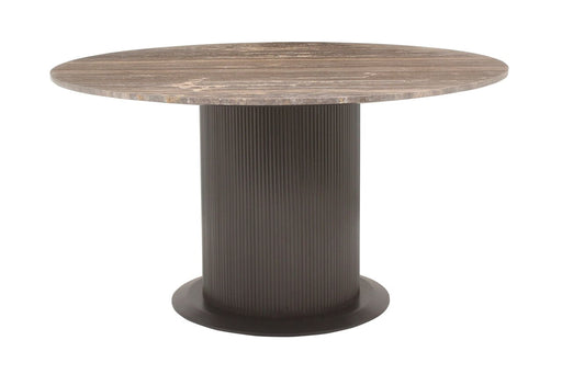 Richmond Ronde Eettafel Russo Travertin en brass, 140cm - Bruin - ThatLyfeStyle
