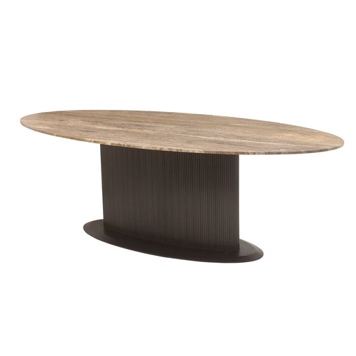 Richmond Ovale Eettafel Russo Travertin en brass, 235 x 110cm - Bruin - Ovaal - ThatLyfeStyle