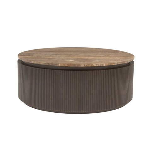 Richmond Ronde Salontafel Russo Travertin en brass, 90cm - Bruin - ThatLyfeStyle