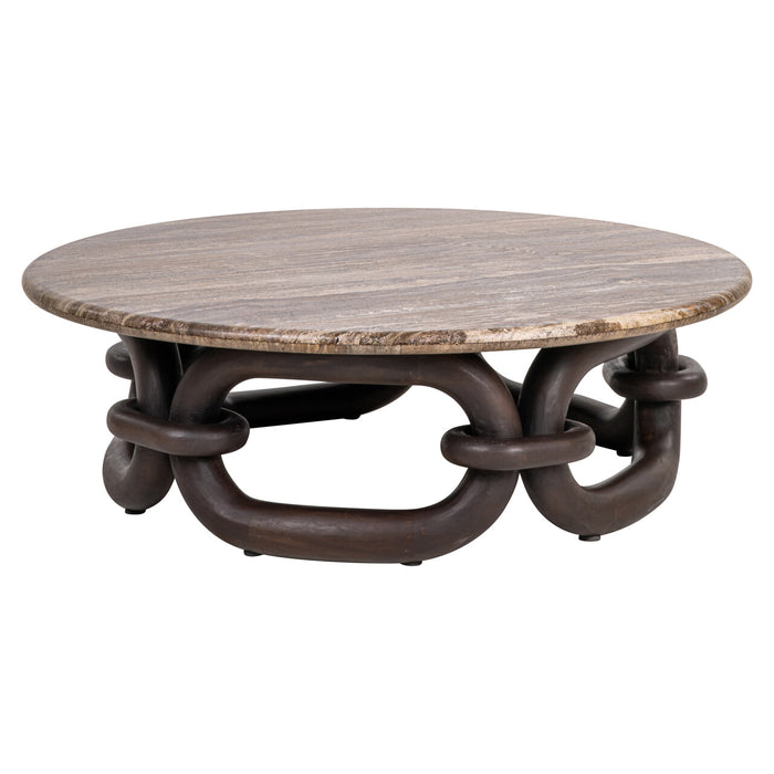 Richmond Salontafel Chainey Travertine en Mango - Ash Brown, 110cm - Rond