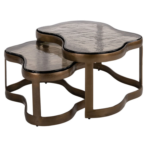 Richmond Organische Salontafel Fairfield Glas en Brass Antique, Set van 2 stuks - Goud - ThatLyfeStyle