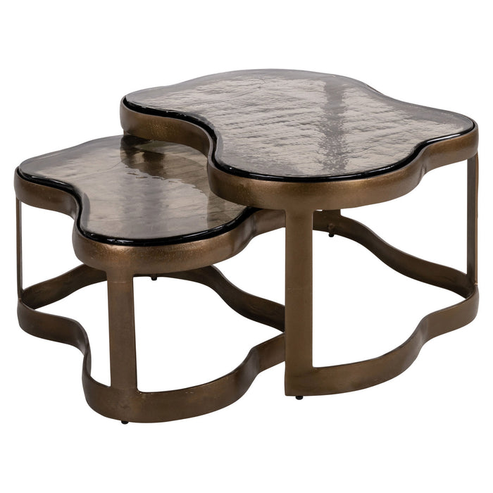 Richmond Organische Salontafel Fairfield Glas en Brass Antique, Set van 2 stuks - Goud