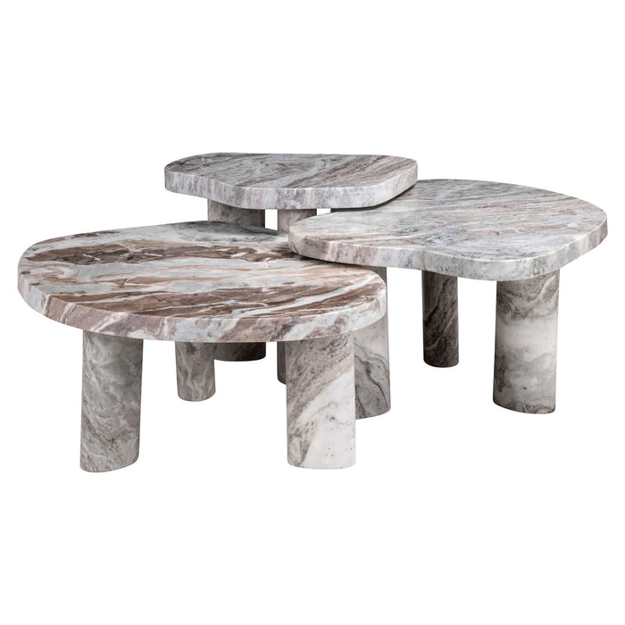 Richmond Organische Salontafel Camino Marmer, Set van 3 stuks - Bruin