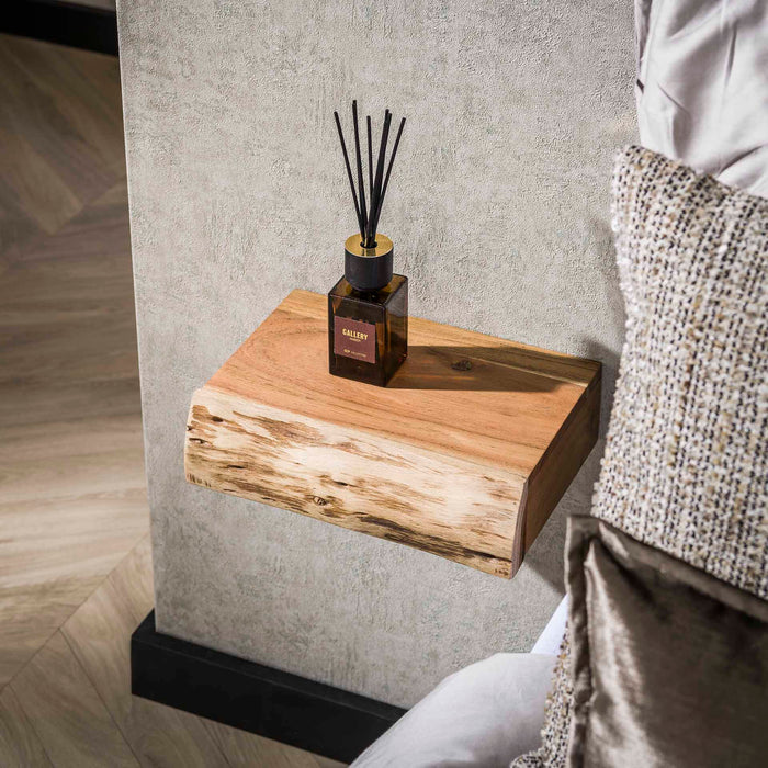 LifestyleFurn Zwevend Nachtkastje Hind XS, Met 1 lade, Acaciahout, Set van 2 stuks - Massief acacia naturel
