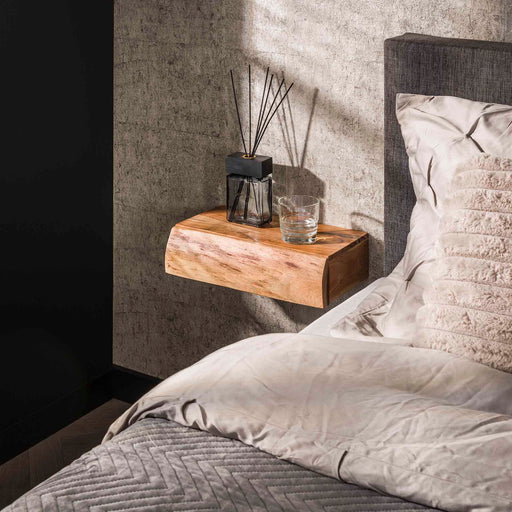 LifestyleFurn Hangend Nachtkastje Hind Large, Met 1 lade, Acaciahout, Set van 2 stuks - Massief acacia naturel