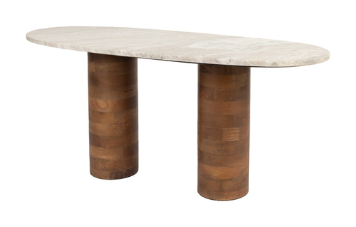 ZILT Salontafel Danicia Marmer en Mangohout, 100 x 40cm - Beige - Ovaal - Japandi