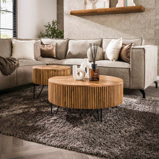 LifestyleFurn Ronde Salontafel Sharmila Mangohout, Set van 2 stuks - Massief mango zandkleur
