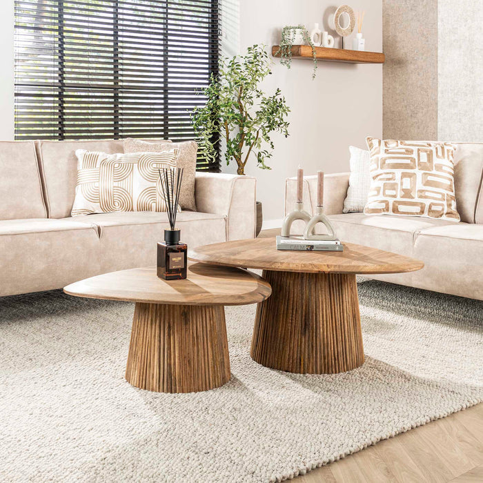 LifestyleFurn Organische Salontafel Sharmila Mangohout, Set van 2 stuks - Massief mango zandkleur