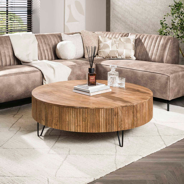 LifestyleFurn Ronde Salontafel Sharmila Mangohout, 120cm - Massief mango zand