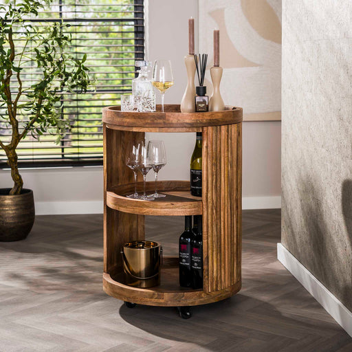 LifestyleFurn Wijntrolley Manna Mangohout - Massief mango zand