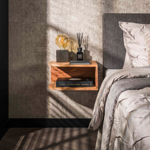 LifestyleFurn Hangend Nachtkastje Efrat Acaciahout, Set van 2 stuks - Massief acacia naturel