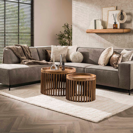 Salontafel Twiggy Mangohout, Set van 2 stuks - Massief mango zandkleur - Rond - ThatLyfeStyle
