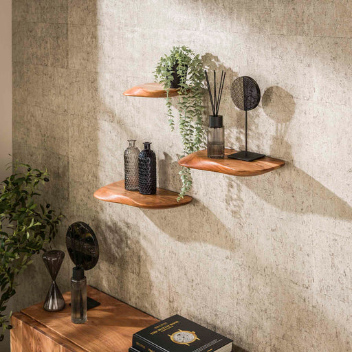 LifestyleFurn Organische Wandplank Lavar Acaciahout, Set van 3 stuks - Massief acacia naturel