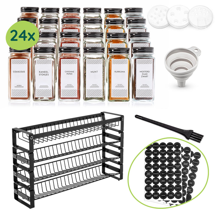 XIVADA Kruidenrek met potjes - 24 Kruidenpotjes - Stickers - Zwart