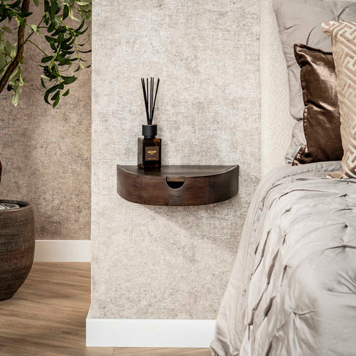 LifestyleFurn Halfrond Zwevend Nachtkastje Sherissa Acaciahout - Massief acacia glaze brown - ThatLyfeStyle