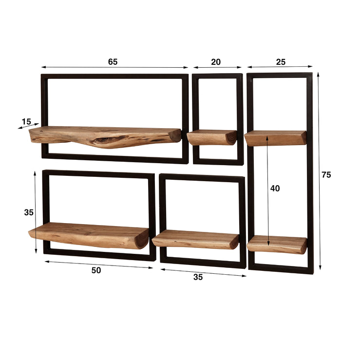 Wandschap Edge Acaciahout Naturel Set van 5 - Giga Meubel - ThatLyfeStyle