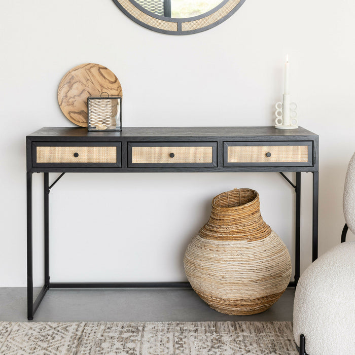 ZILT Sidetable Abraham Hout en rotan, 120cm - Zwart