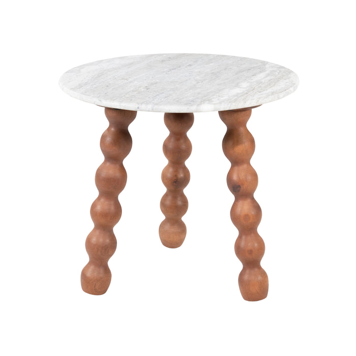 By-Boo Ronde Bijzettafel Nelo Marmer en mangohout, 50cm - Bruin