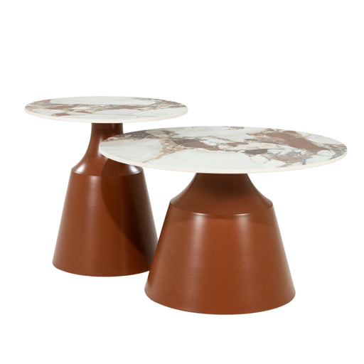 By-Boo Ronde Salontafel Roka Gesinterde steen, Set van 2 stuks - Bruin - ThatLyfeStyle