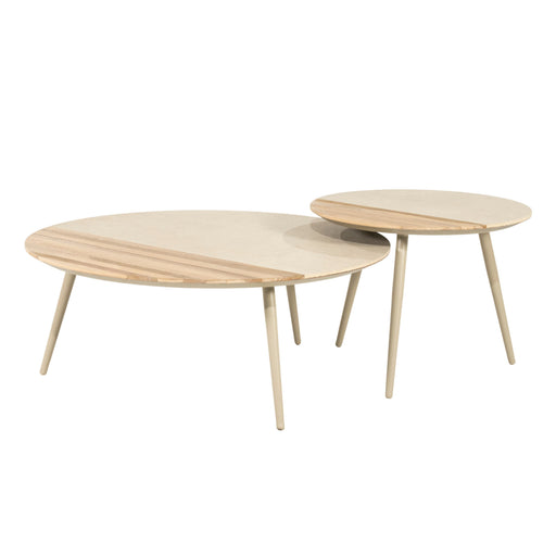 By-Boo Organische Salontafel Diago Keramiek en teakhout, Set van 2 stuks - Natuurlijk - ThatLyfeStyle