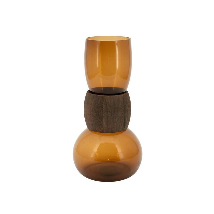 By-Boo Vaas Verra Glas en hout, 40cm - Bruin